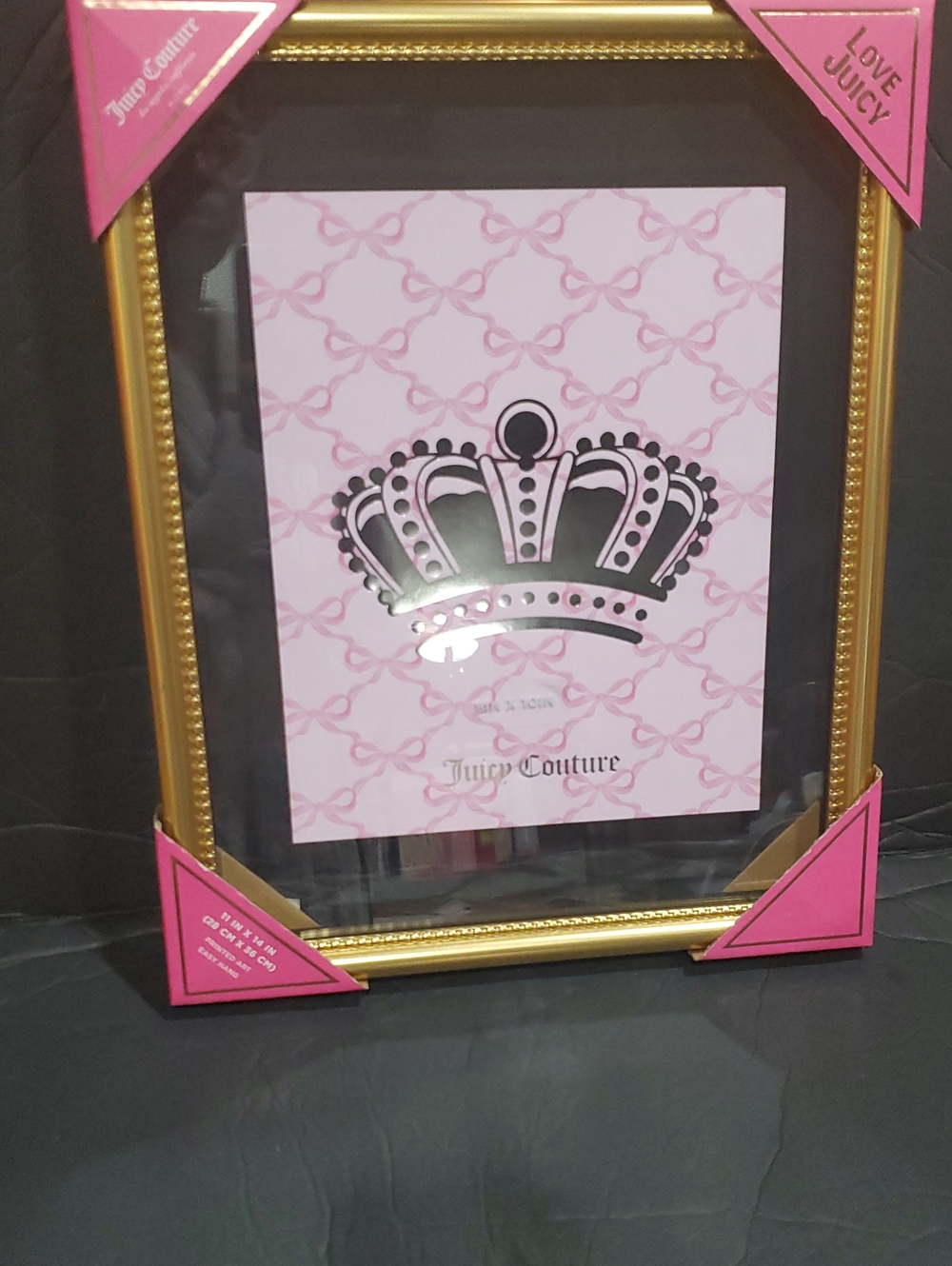 Juicy Couture pink bow juicy crown 8x10 glass gold photo frame art wall decor